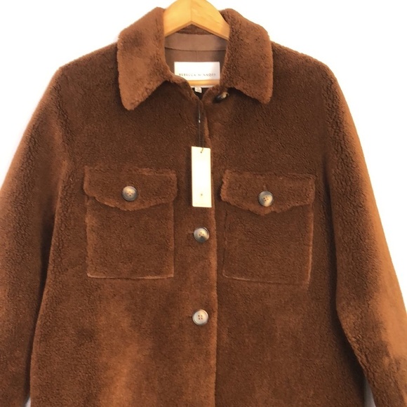 REBECCA MINKOFF Harper Teddy Bear Wool Coat Chocolate Brown Size M - Picture 5 of 14